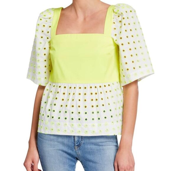 Tanya Taylor Tops - Tanya Taylor Delia Neon Eyelet Top
